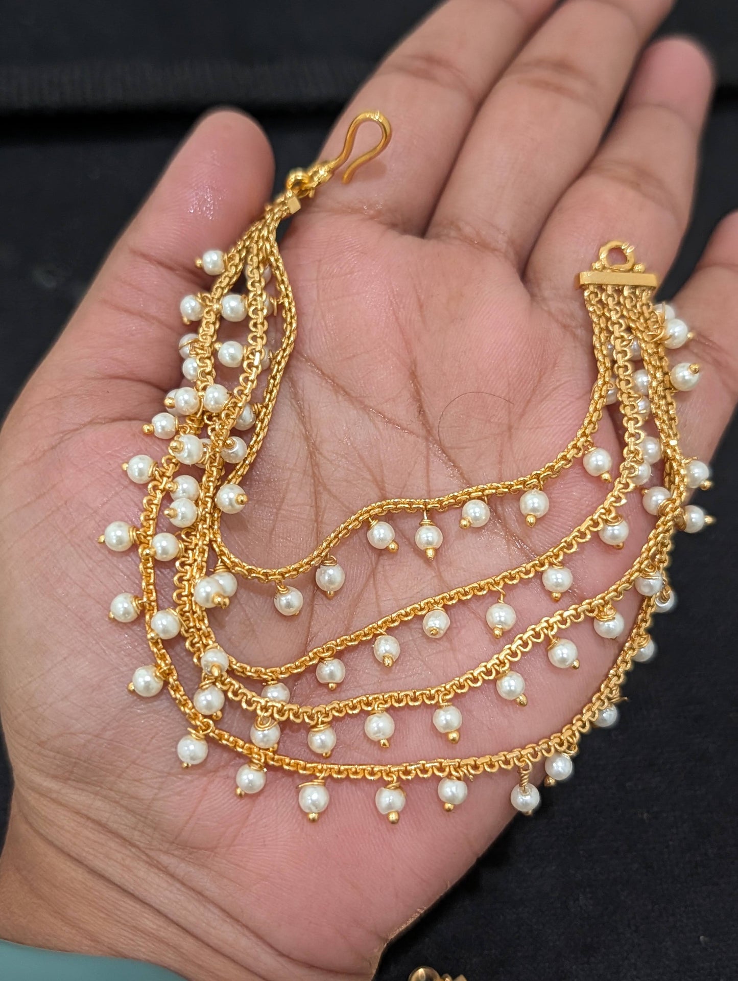 Pearl dangle Four layer Earrings chain / Maatal / Kaan Chain - Simpliful