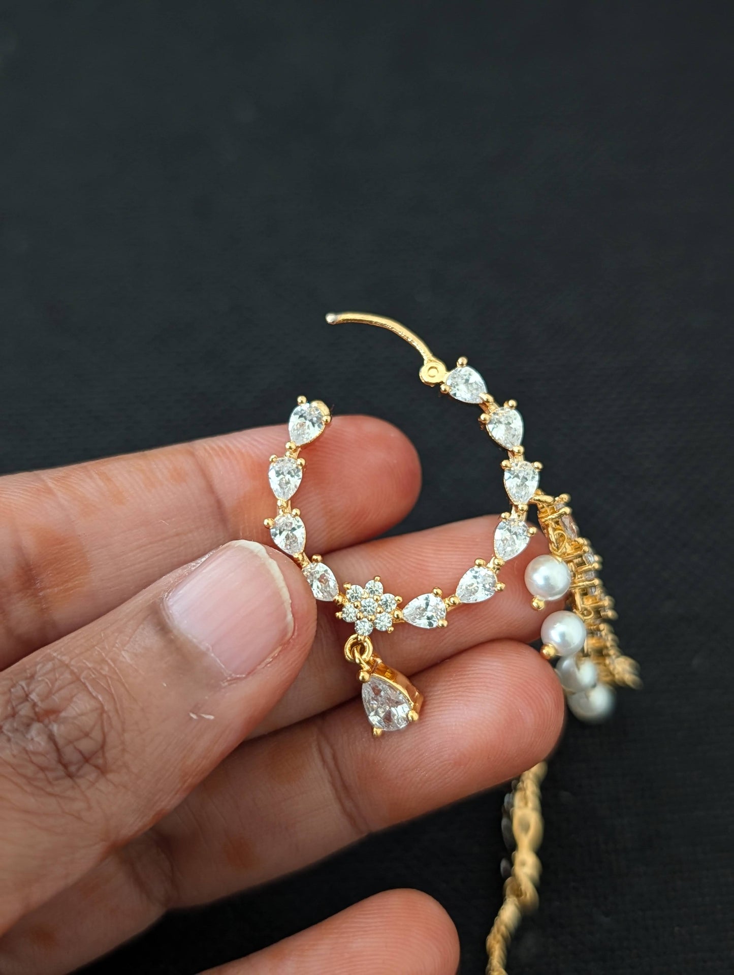 CZ stone Large Nose ring for pierced nose with chain