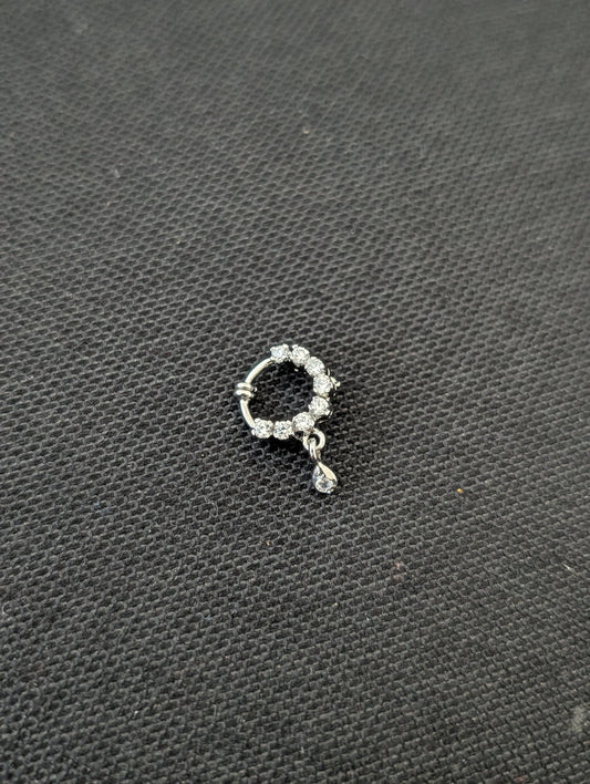 CZ stone white gold plated Clip on Nose ring - Small