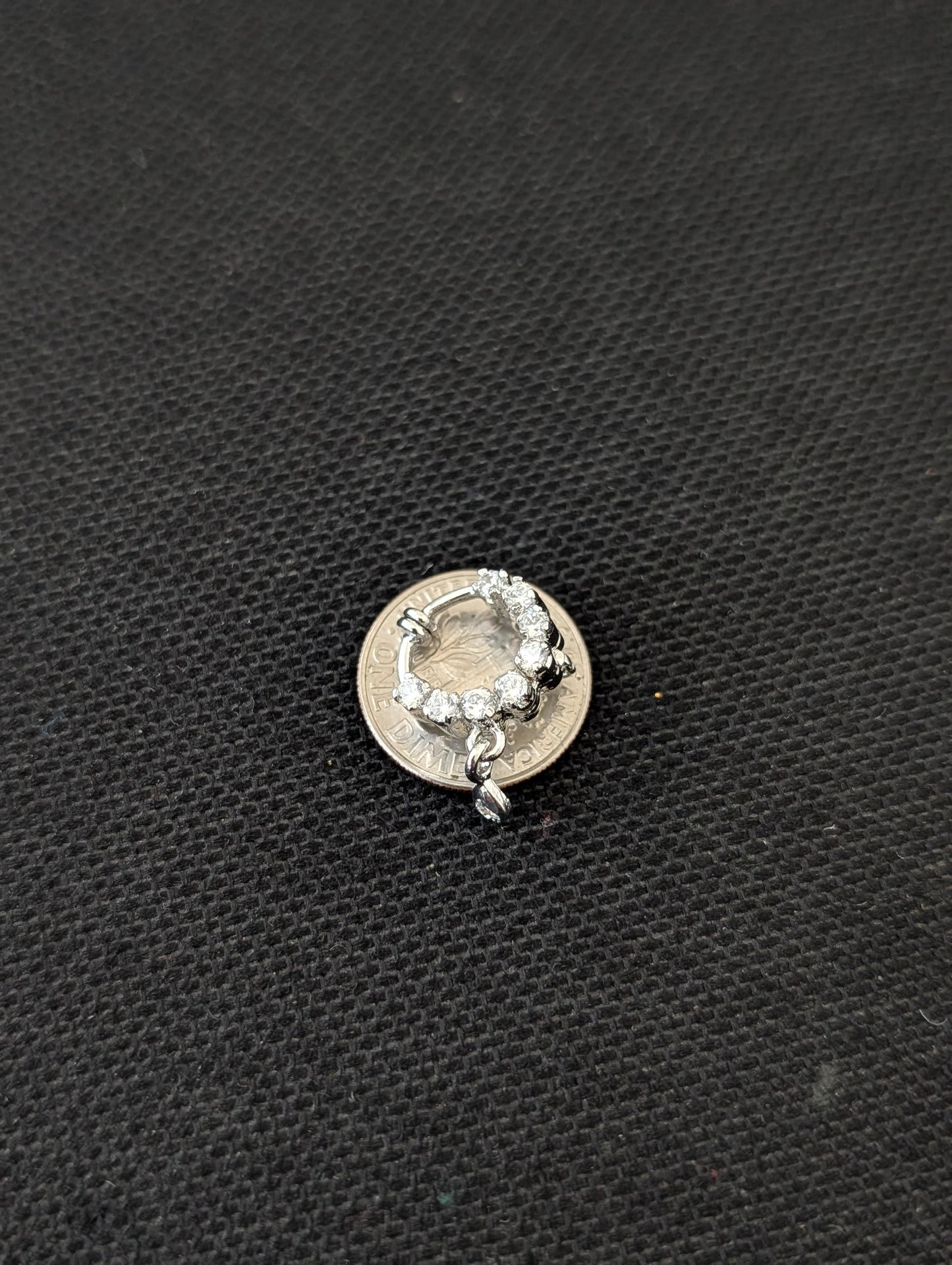 CZ stone white gold plated Clip on Nose ring - Small