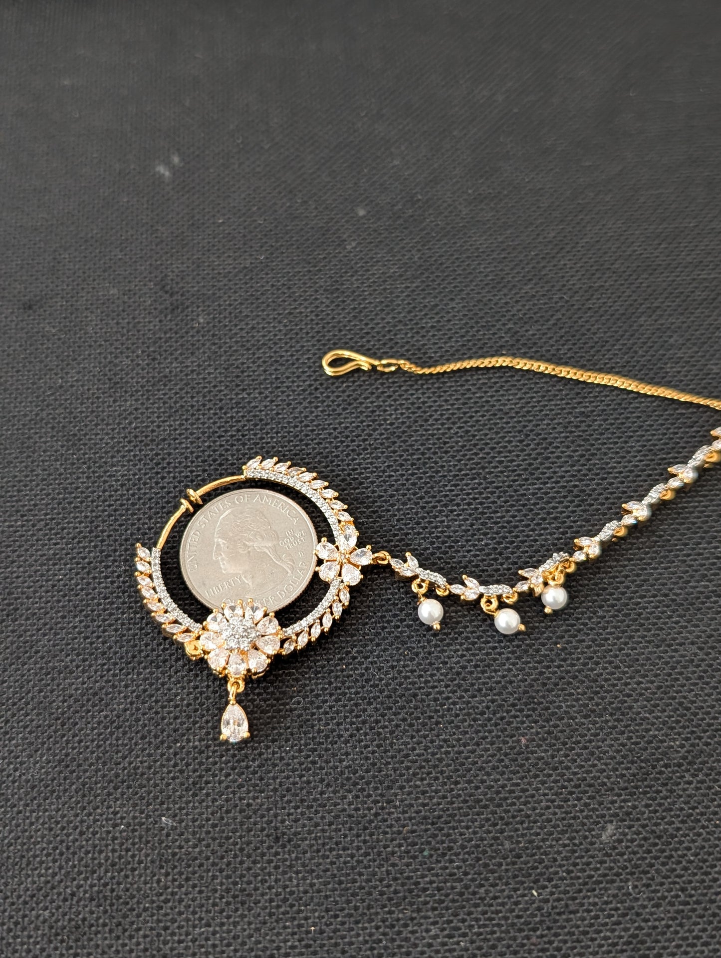 CZ stone Clip on Large Nose ring with chain