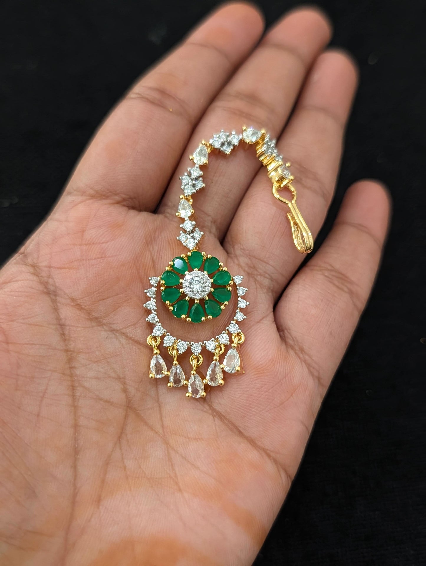 One gram gold Chandbali CZ Tikka