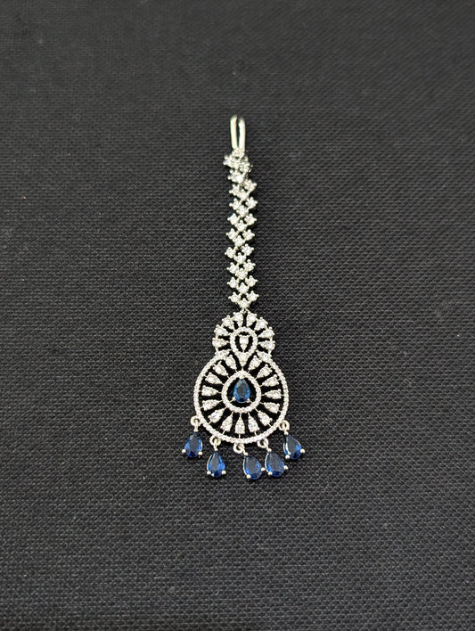 White gold Chandbali CZ Large Tikka - Simpliful
