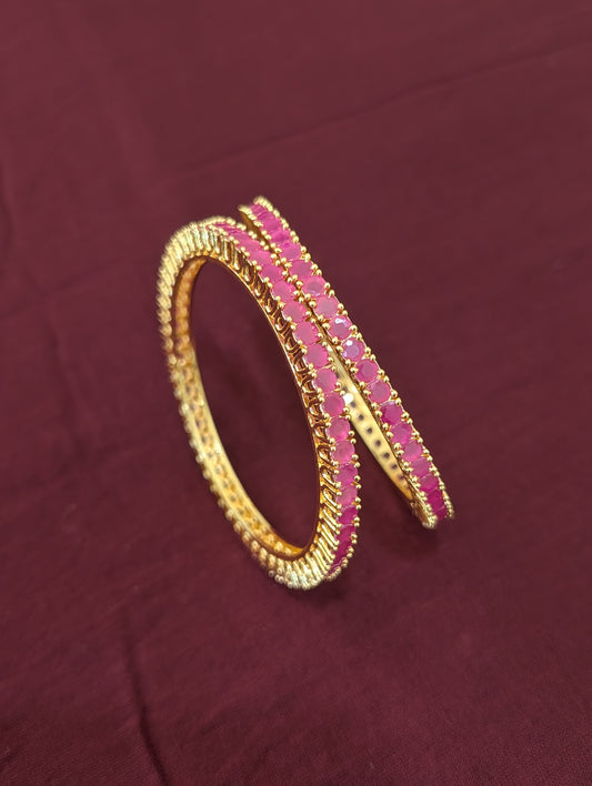 Ruby CZ one gram gold polished wide bangles