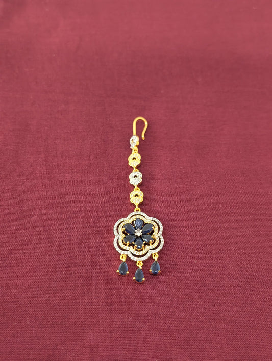 One gram gold Dual Flower Chandbali CZ Tikka