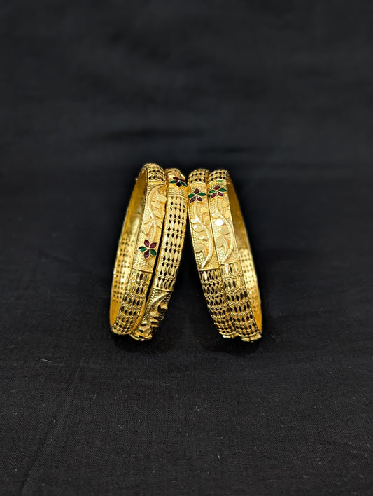 Bright Gold plated Laser cut set of 4 bangles