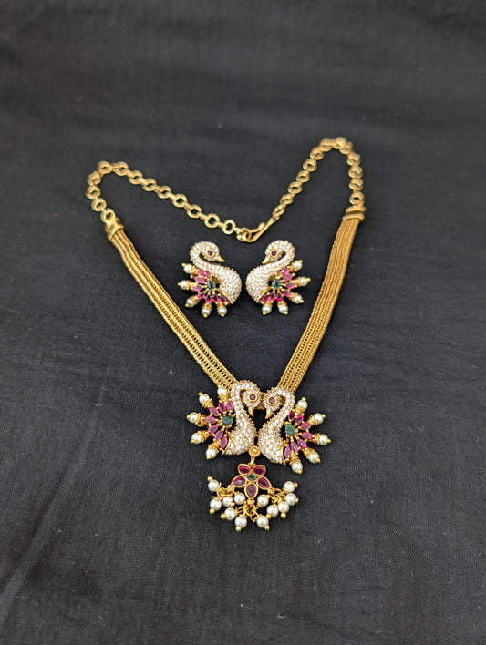 Antique Peacock design CZ Choker Stud set