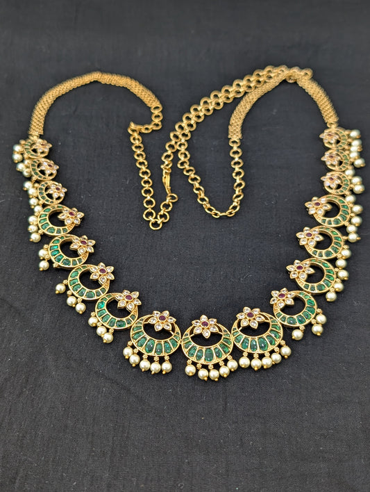 Gold plated Kemp CZ Chandbali Bridal Hip Chain / Waist Belt / Belly Chain