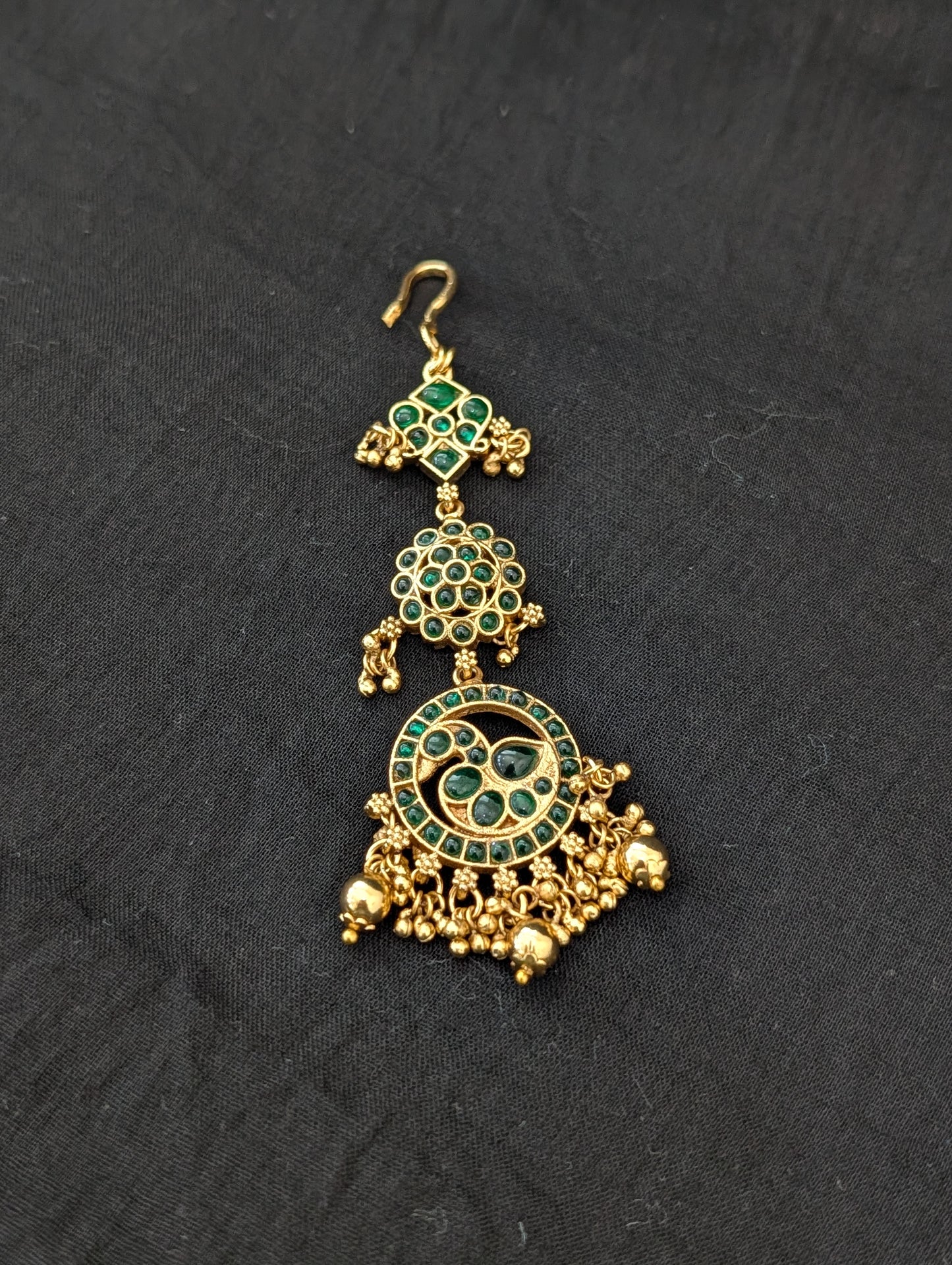 Peacock design Antique Green Kemp Maang Tikka