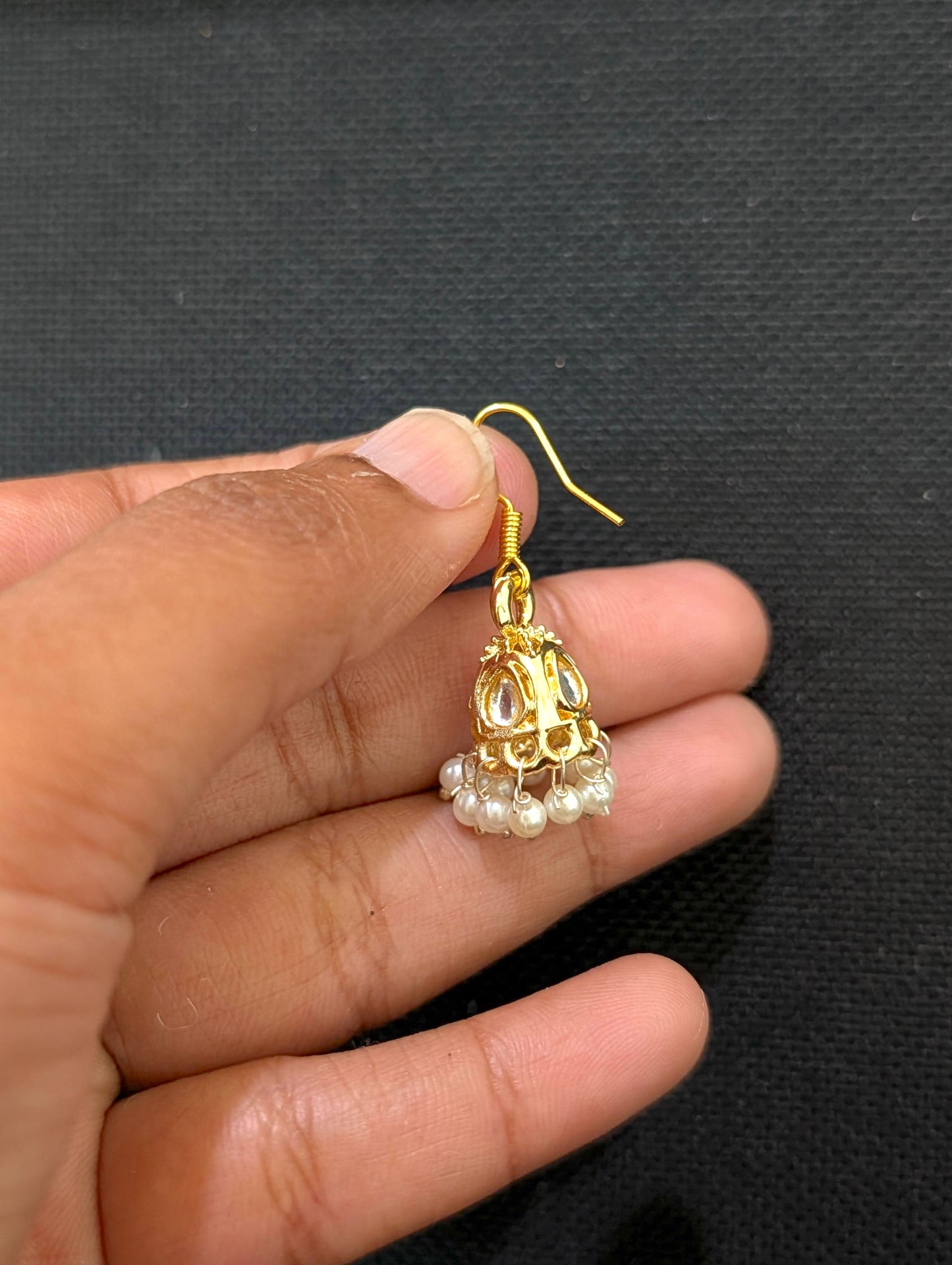 Light Gold plated kundan hook drop Jhumka Earrings