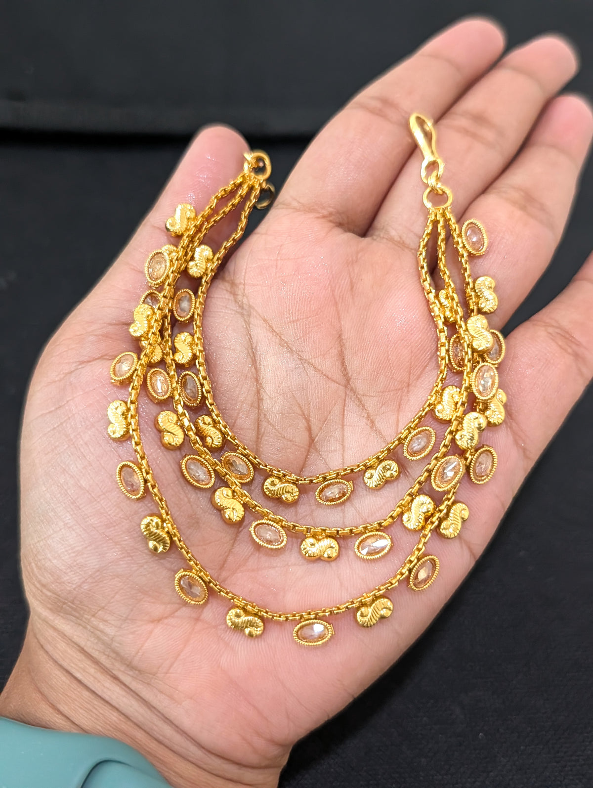 Triple layer Polki Earrings chain / Maatal / Kaan Chain