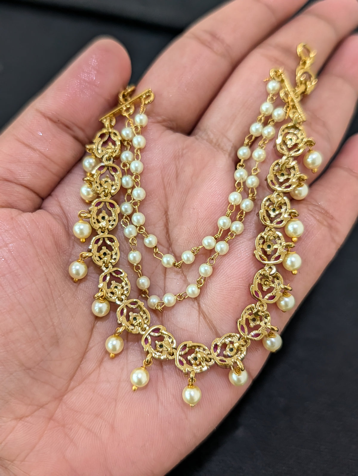 CZ stone Triple layer Antique Earrings chain / Maatal / Kaan Chain - Simpliful
