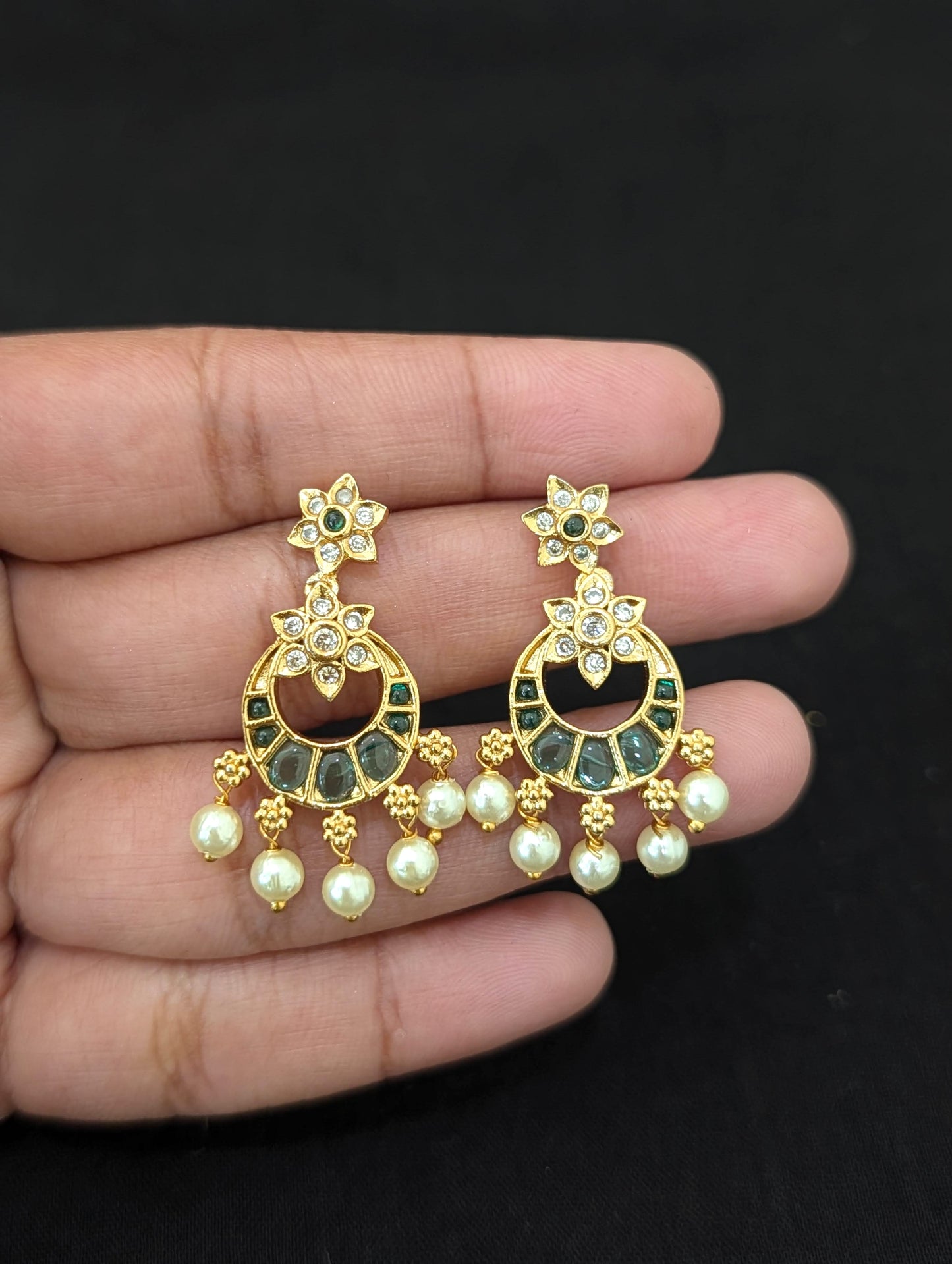 Chandbali design Green Kemp Guttapusalu Choker set
