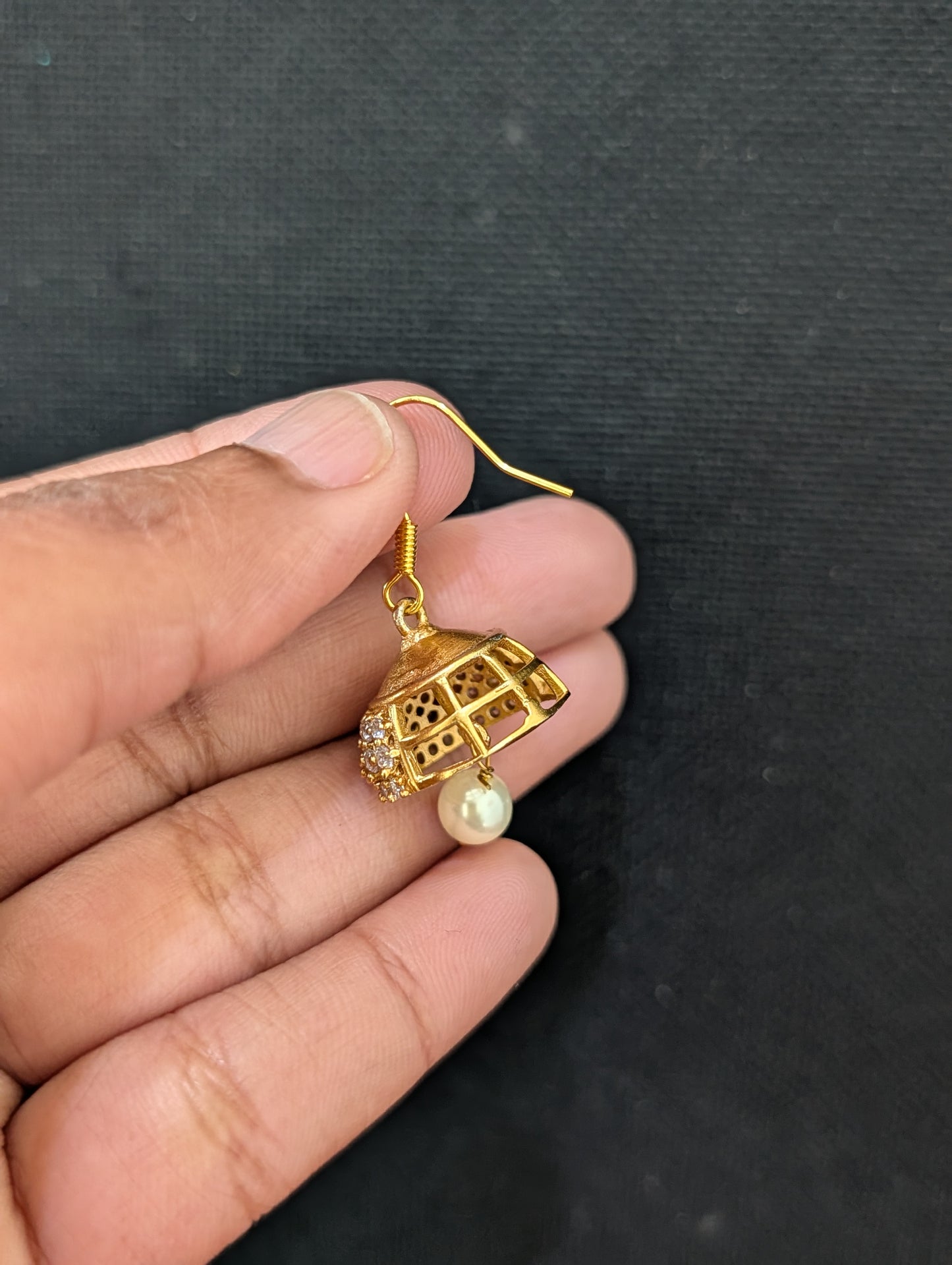 Antique Gold plated hook drop Jhumka Earrings
