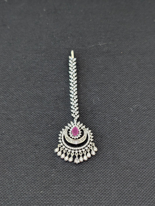 White gold plated CZ Chandbali Tikka
