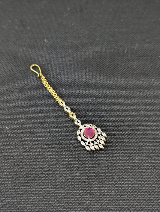 Dual tone gold plated CZ Round Tikka