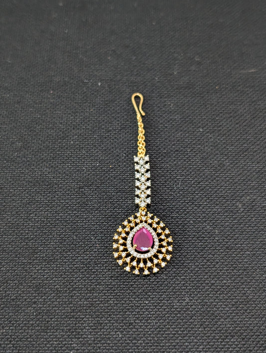Dual tone gold plated CZ Teardrop Tikka