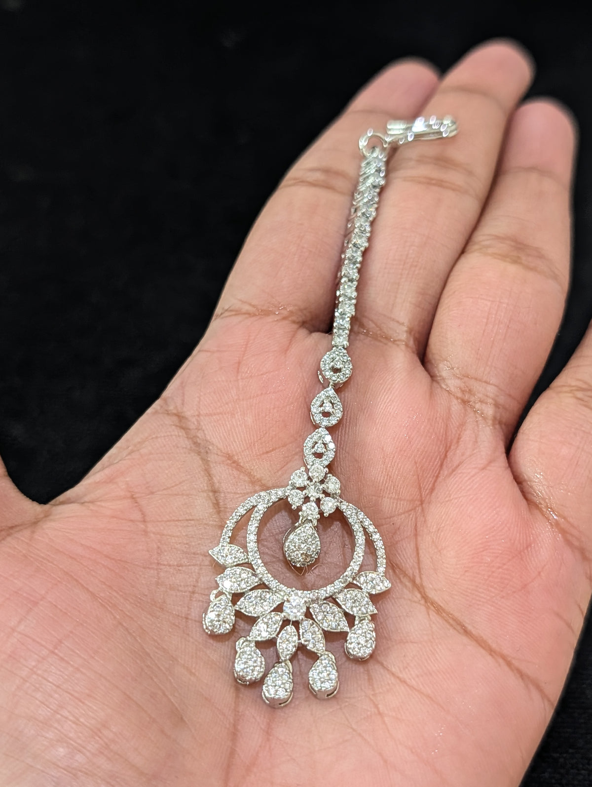 White CZ Diamond look chandbali Tikka