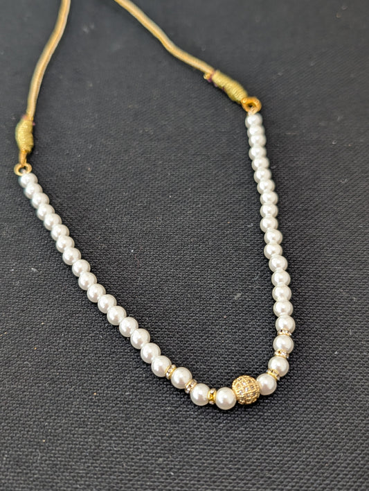Faux pearl CZ ball bead Choker necklace