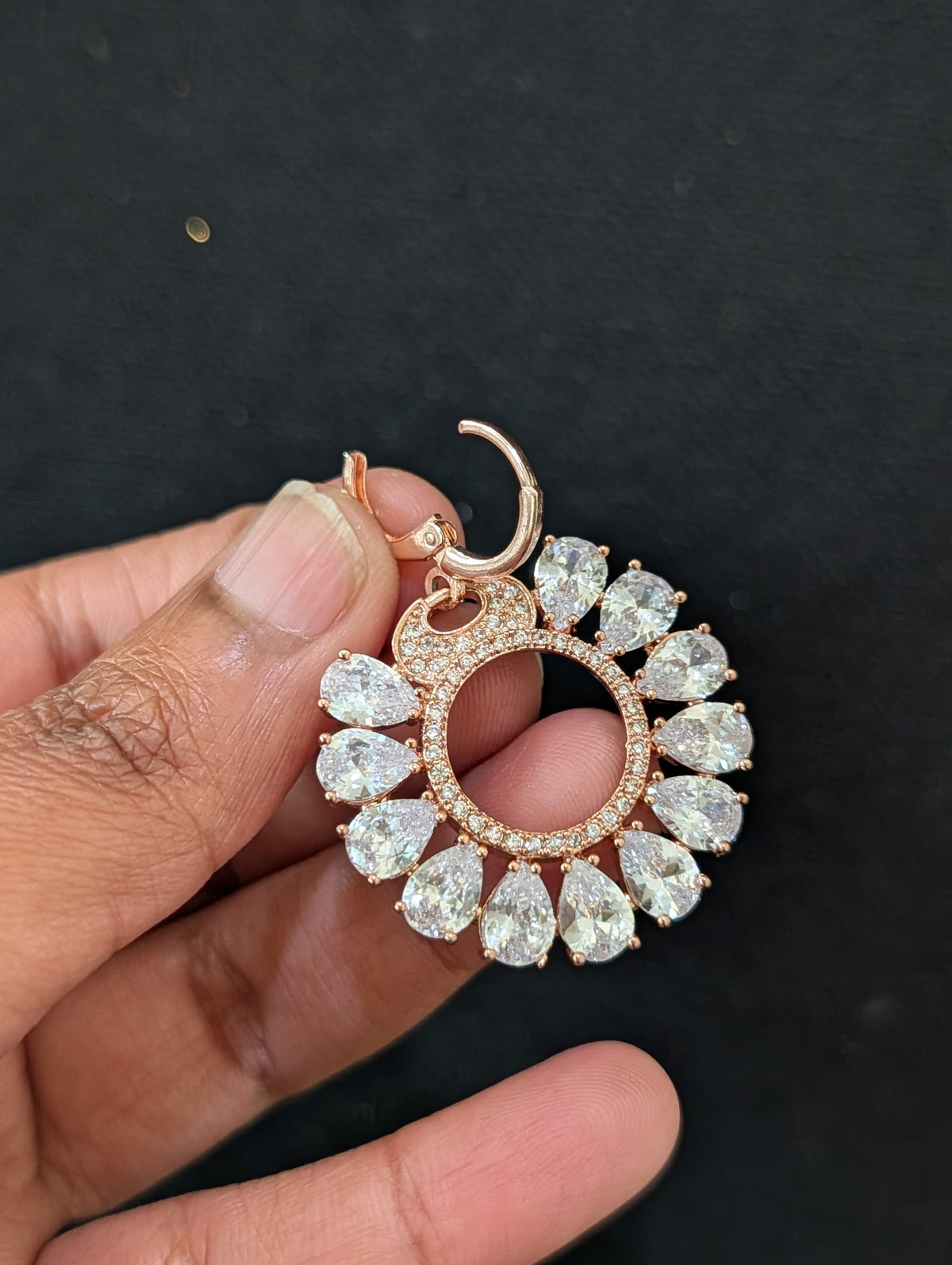 Hollow Chandbali ring style dangle CZ earrings