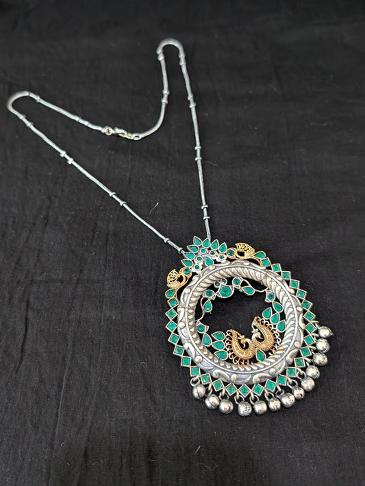 Peacock design Ghunghru bead Dual tone Oxidized Silver Necklace - Simpliful