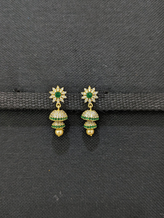 Double layer Round CZ Jhumka Earrings