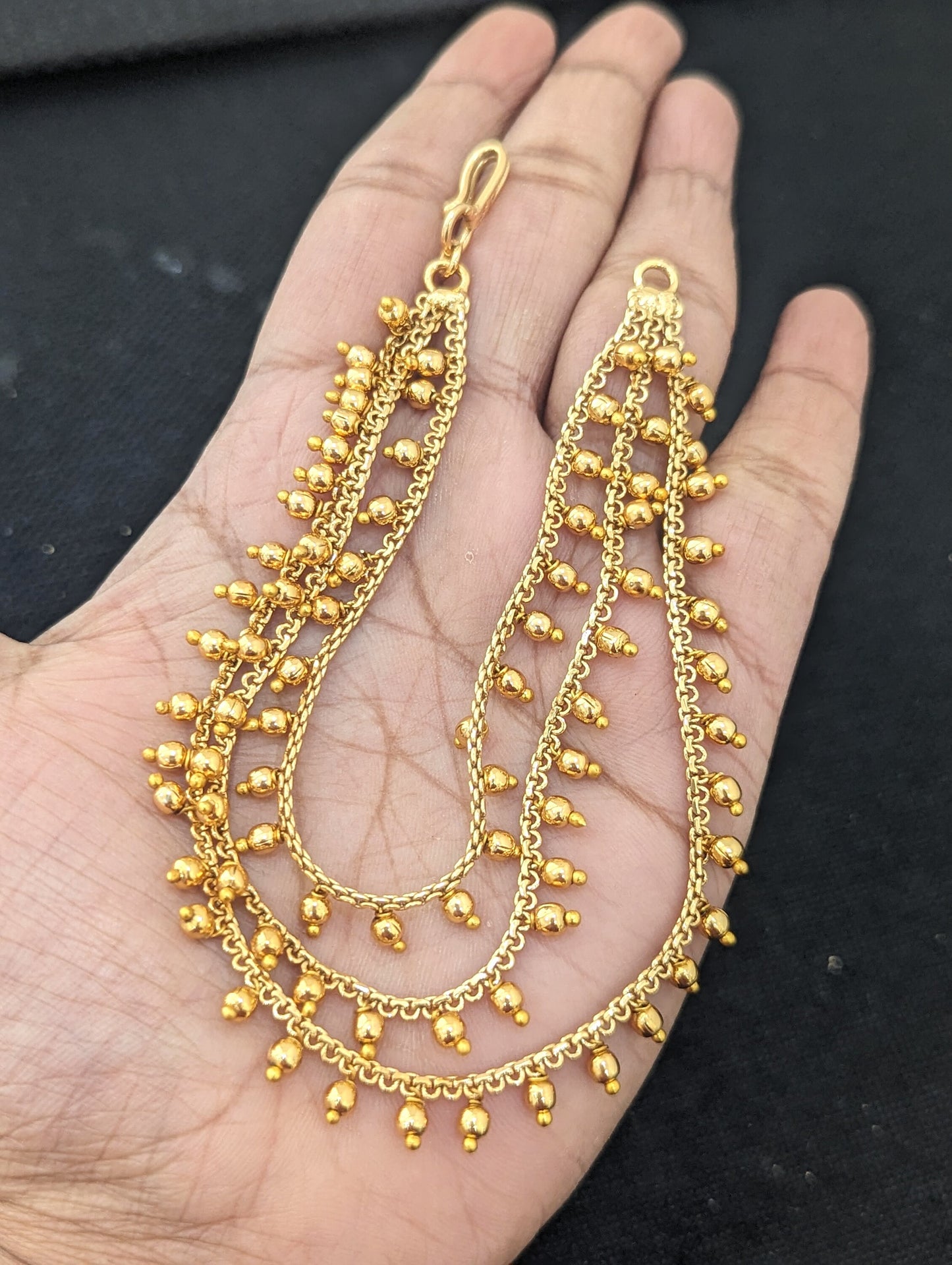 Gold bead dangle Triple layer Earrings chain / Maatal / Kaan Chain - Simpliful