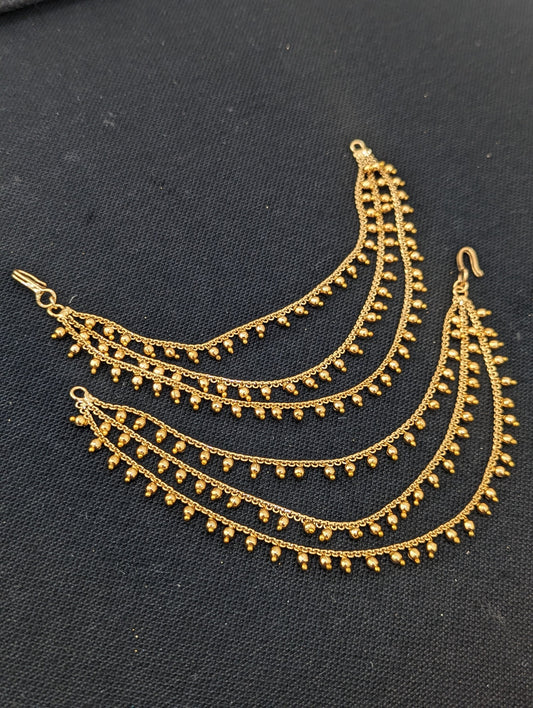 Gold bead dangle Triple layer Earrings chain / Maatal / Kaan Chain