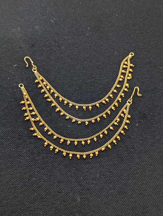 Gold bead dangle Double layer Earrings chain / Maatal / Kaan Chain