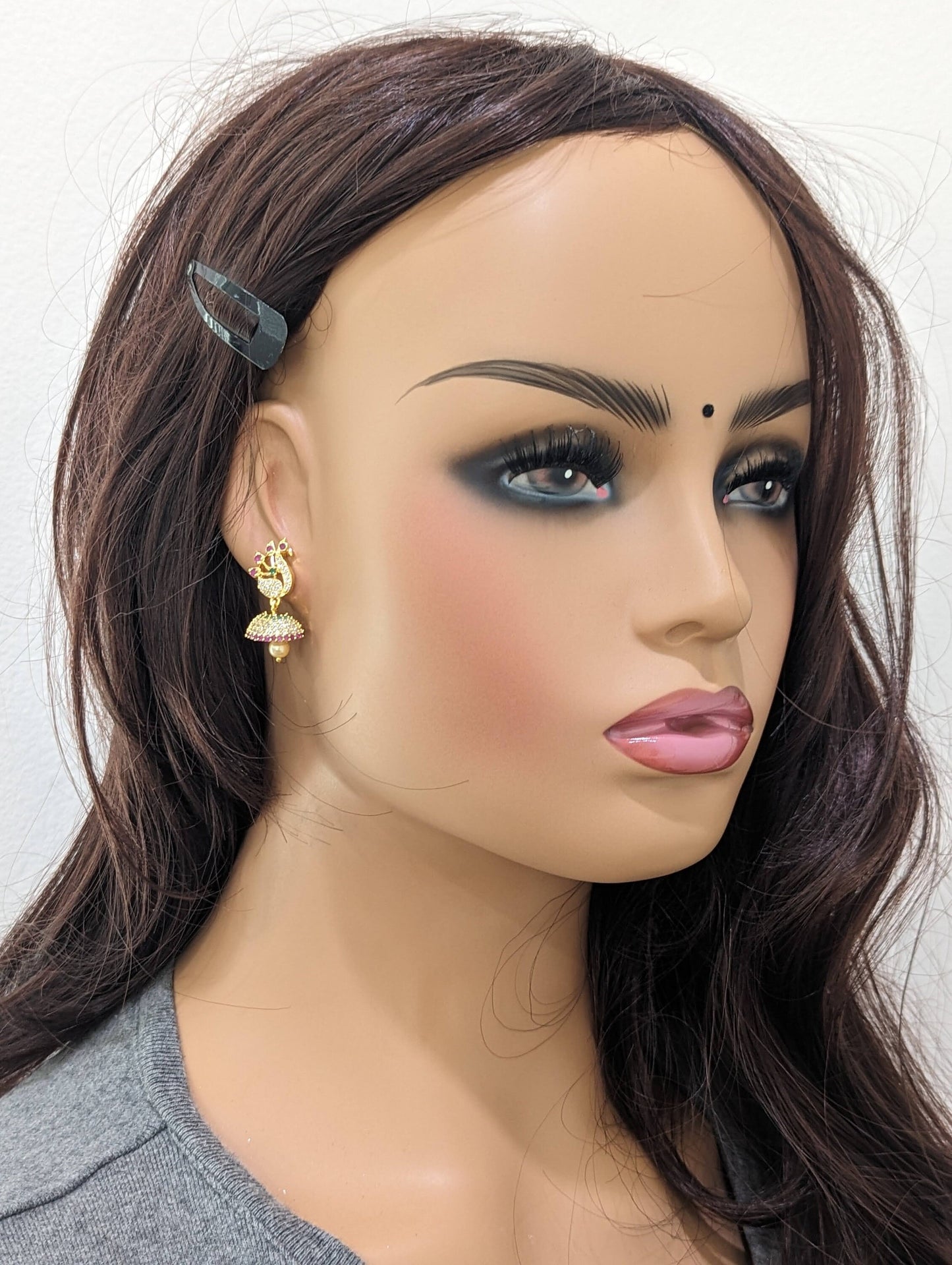 Small CZ Jhumka Earrings - D8 - Simpliful