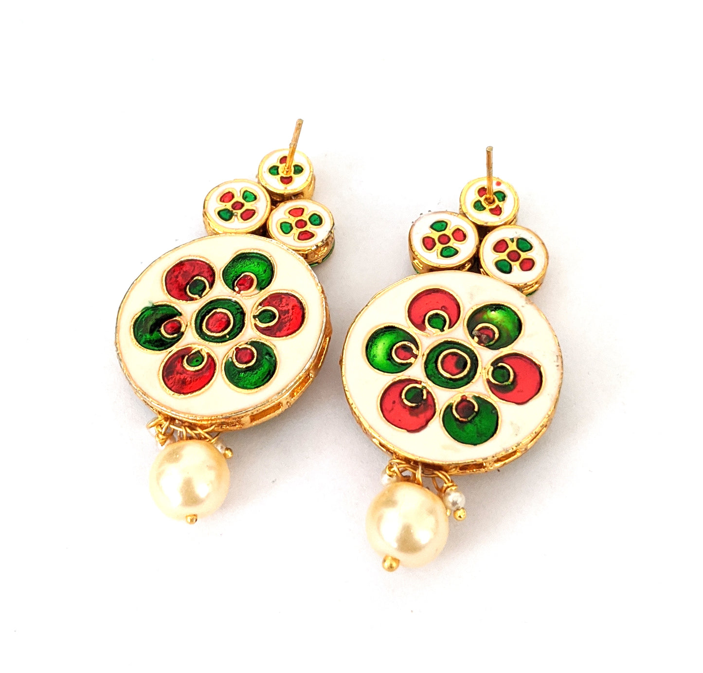 Kundan bold round design back meenakari work gold imitation earring - Simpliful