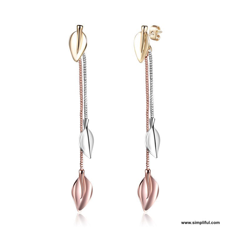 Leafy 3 tone Long Earring - Simpliful