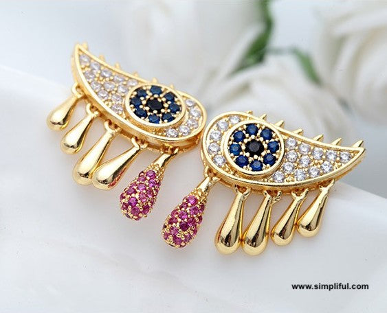 Gold plated Eye like CZ stone stud Earring - Simpliful