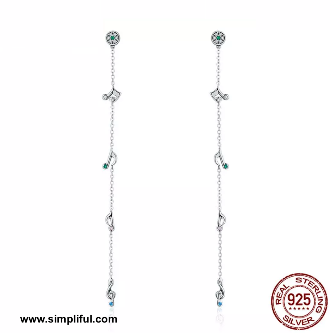 Sterling silver long Musical note Earring - Simpliful