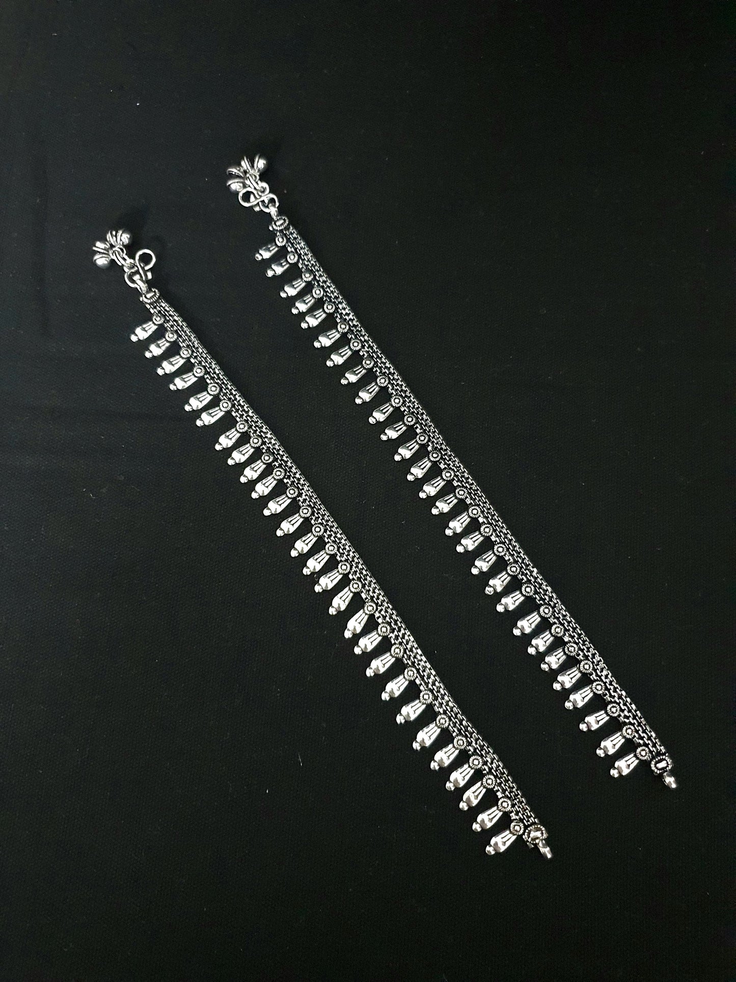 Oxidized Silver Spike design pair Anklets