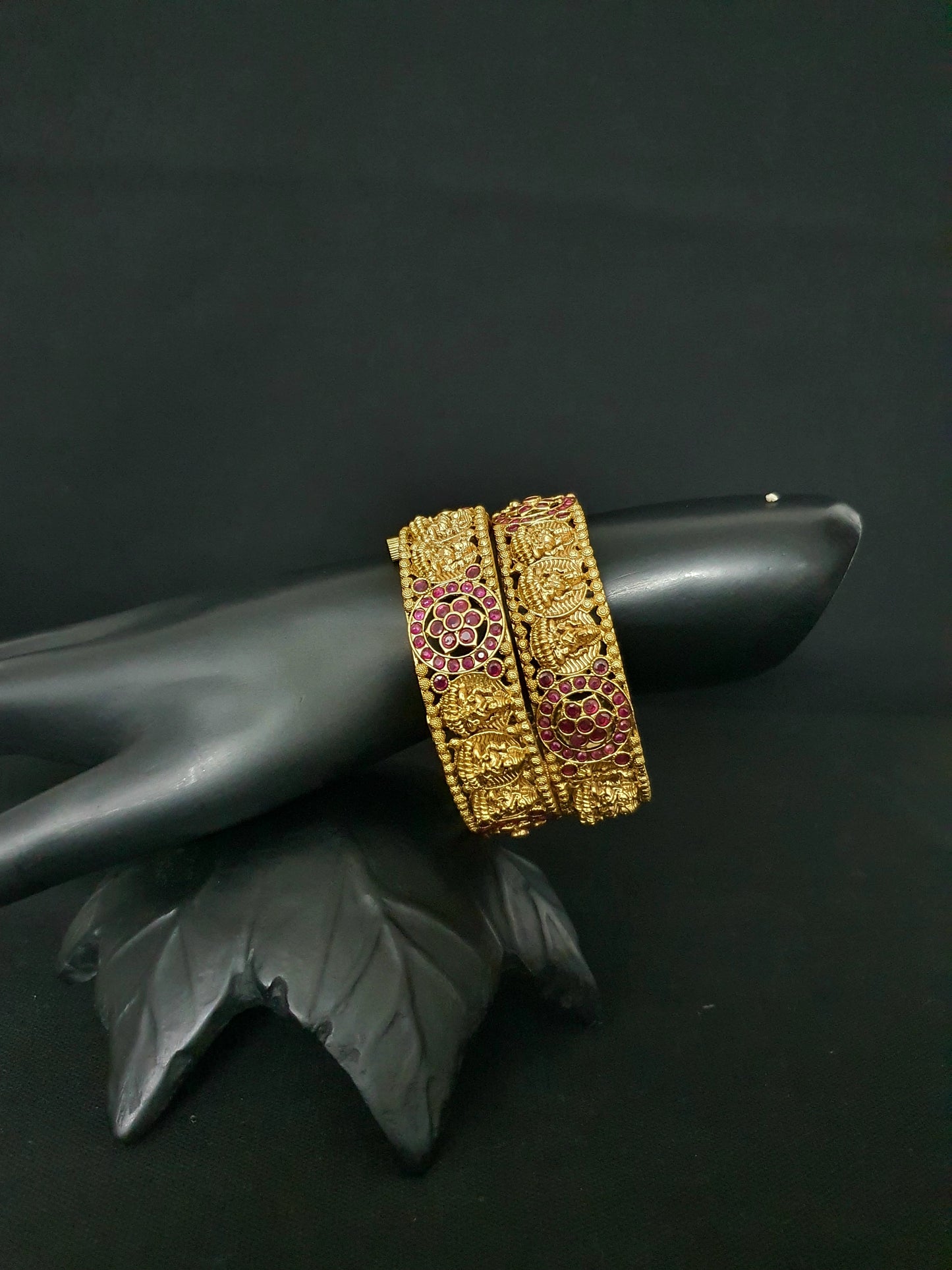 Goddess Lakshmi broad openable Matte gold bangles - 2x6 size