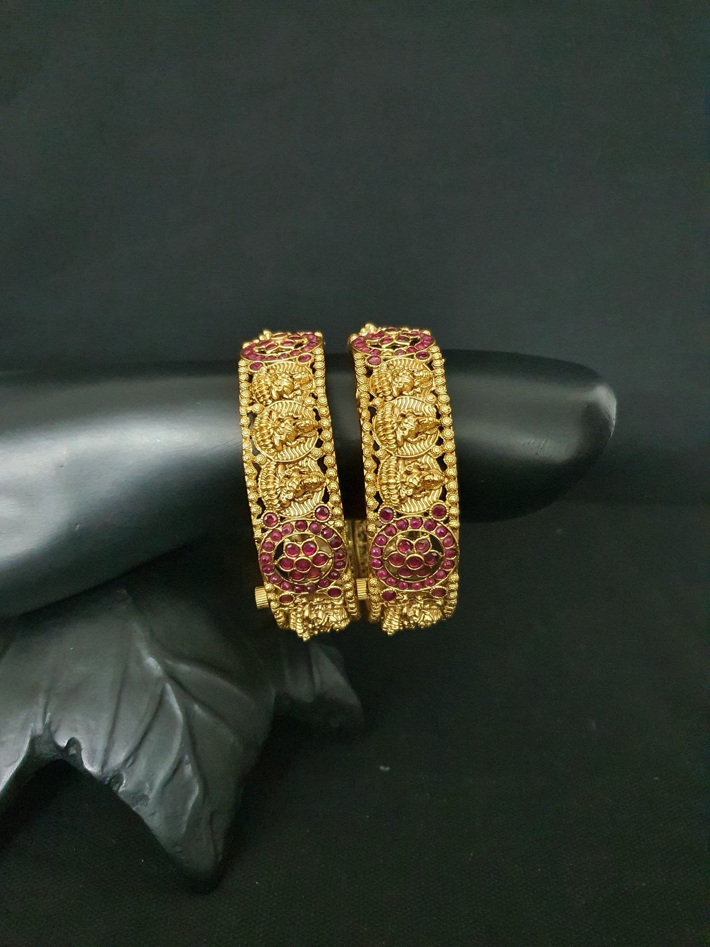 Goddess Lakshmi broad openable Matte gold bangles - 2x6 size