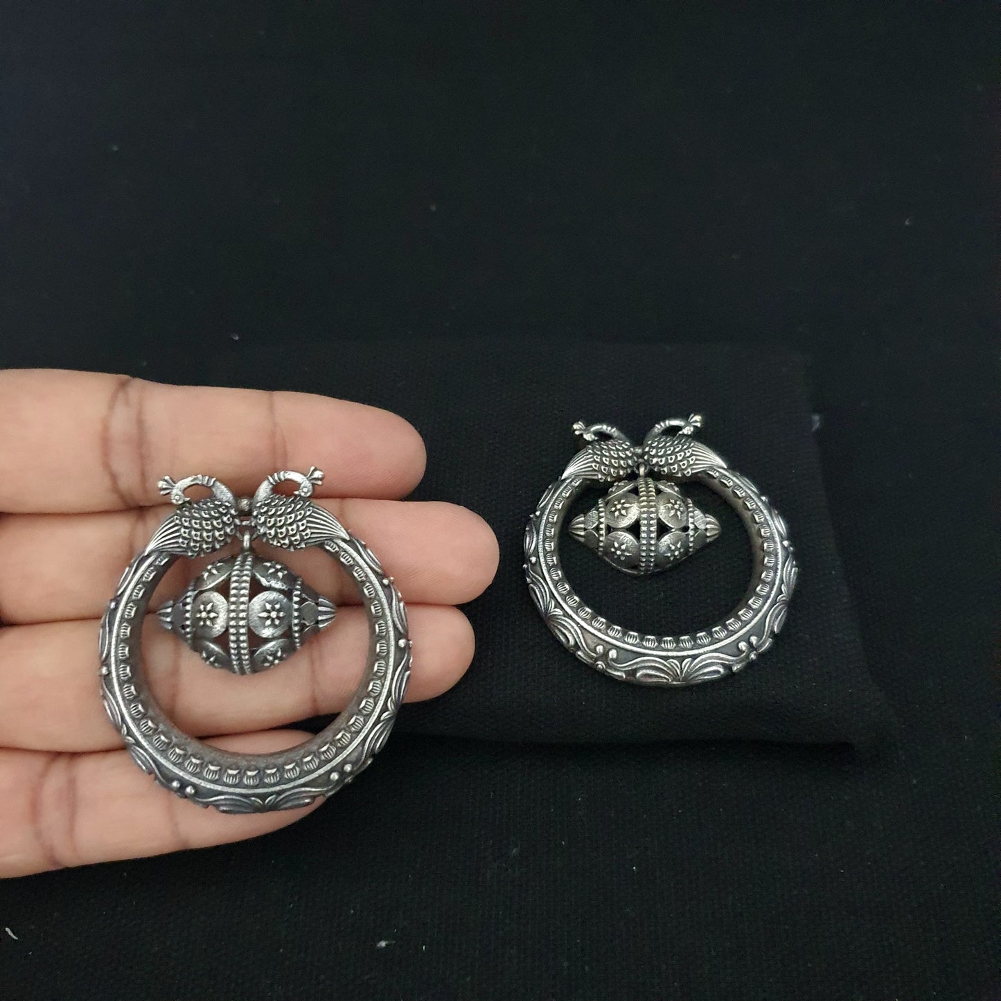 Silver Oxidised Dual Peacock Stud Earrings