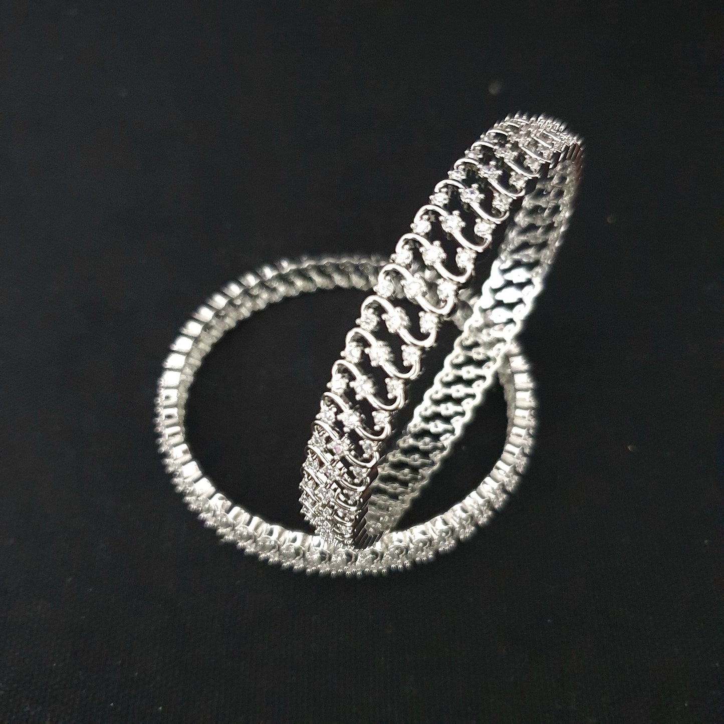 S shape Silver Rhodium plated CZ bangles