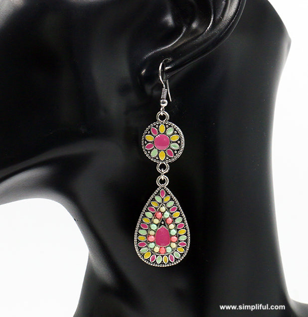 Silver plated multi color Enamel Earring - Simpliful