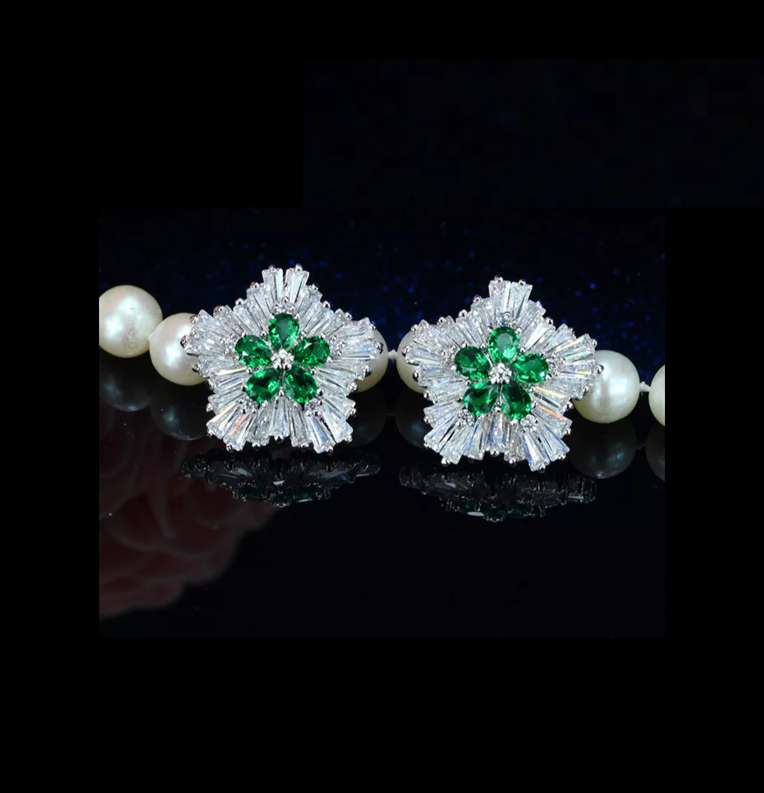 Shiny cz stone fower design platinum finish stud earring - Simpliful