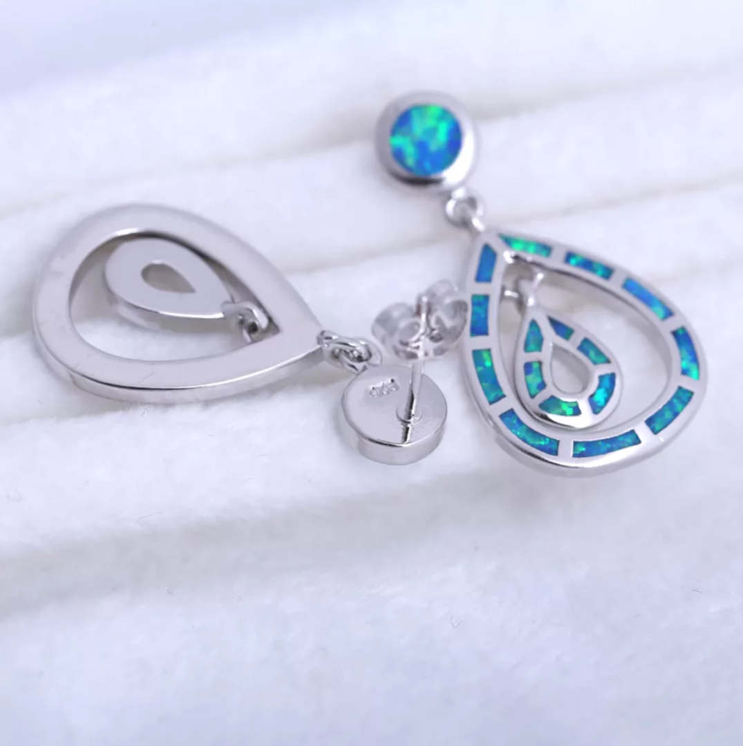 Blue opal double tear drop Earrings - Simpliful
