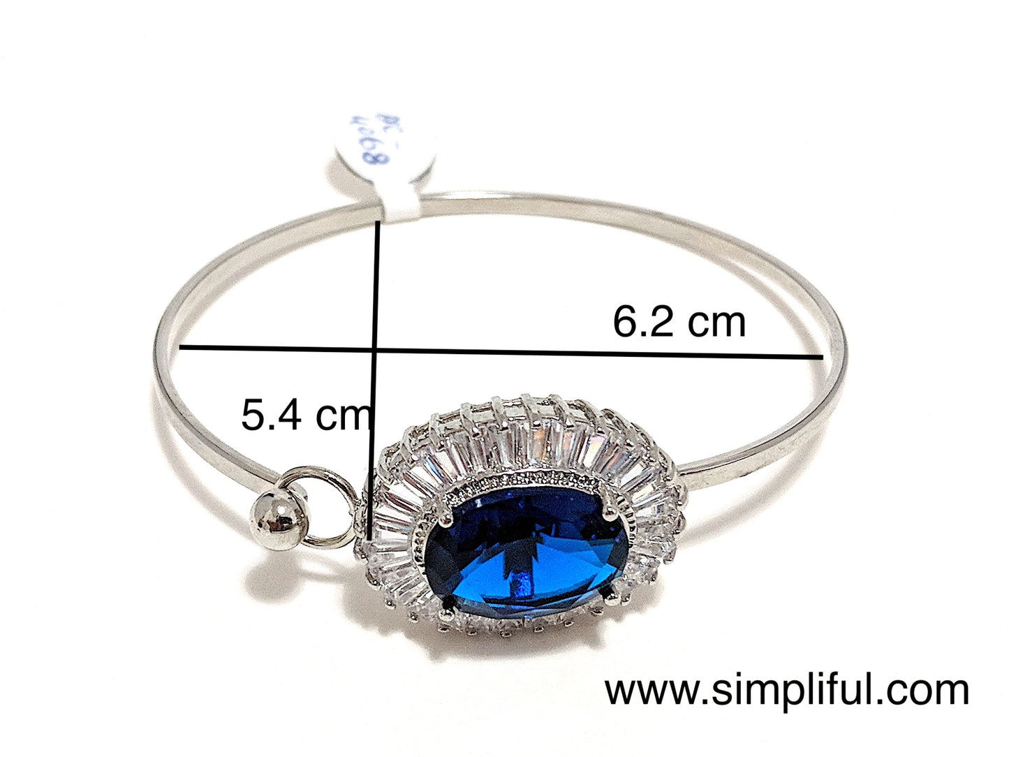 Platinum finish Blue Oval stone Bangle Bracelet - Simpliful