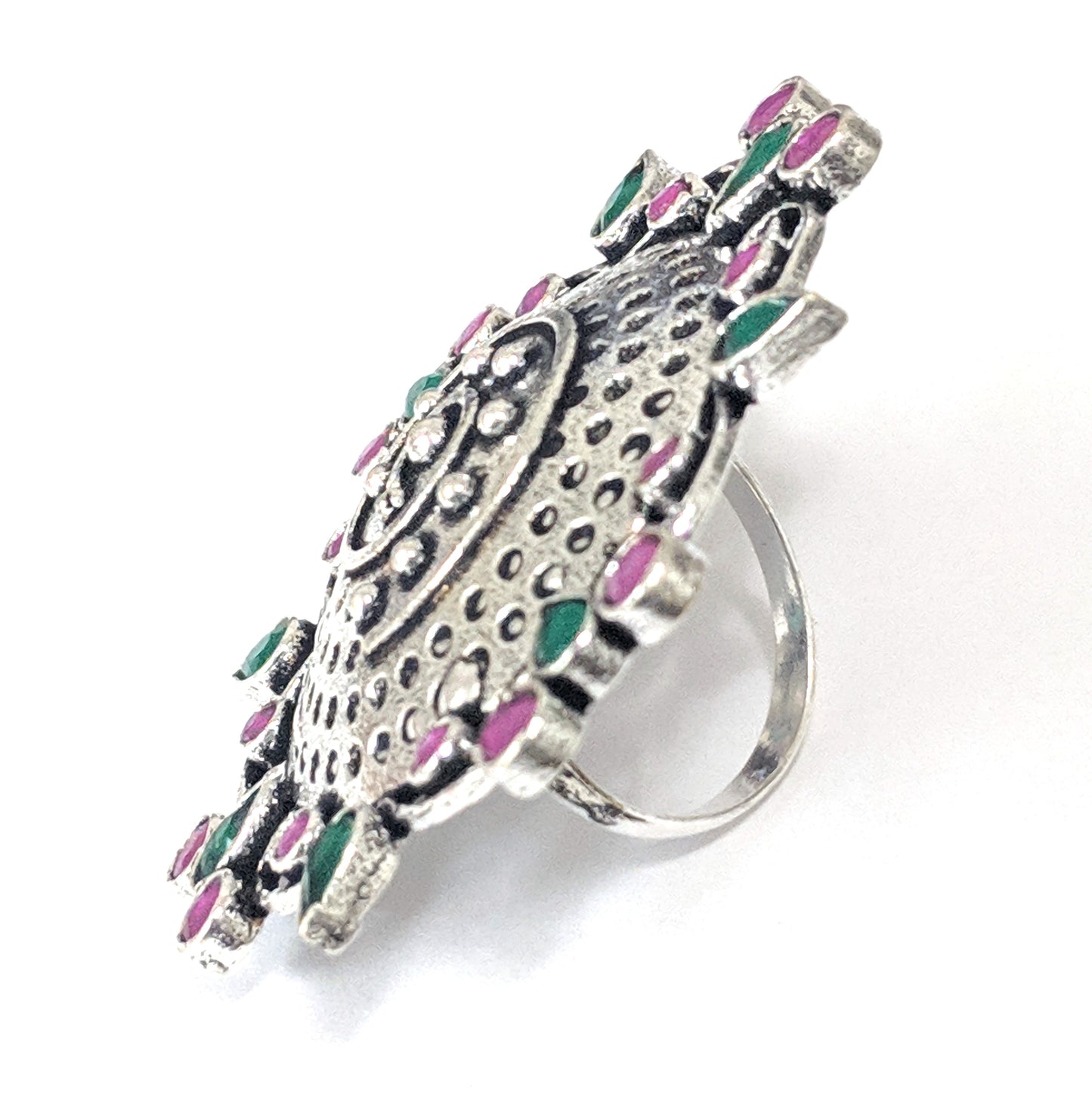 Oxidized silver CZ stone large Adjustable Finger ring - Simpliful