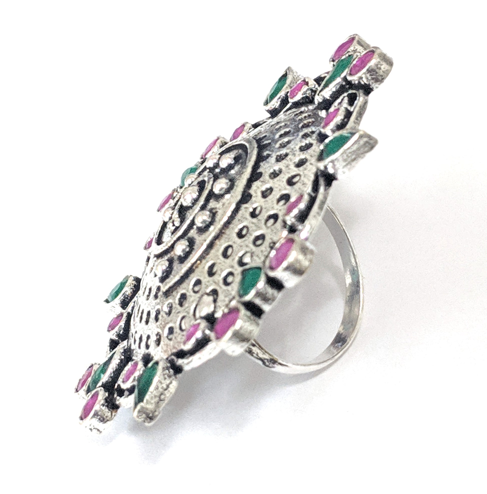 Oxidized silver CZ stone large Adjustable Finger ring - Simpliful