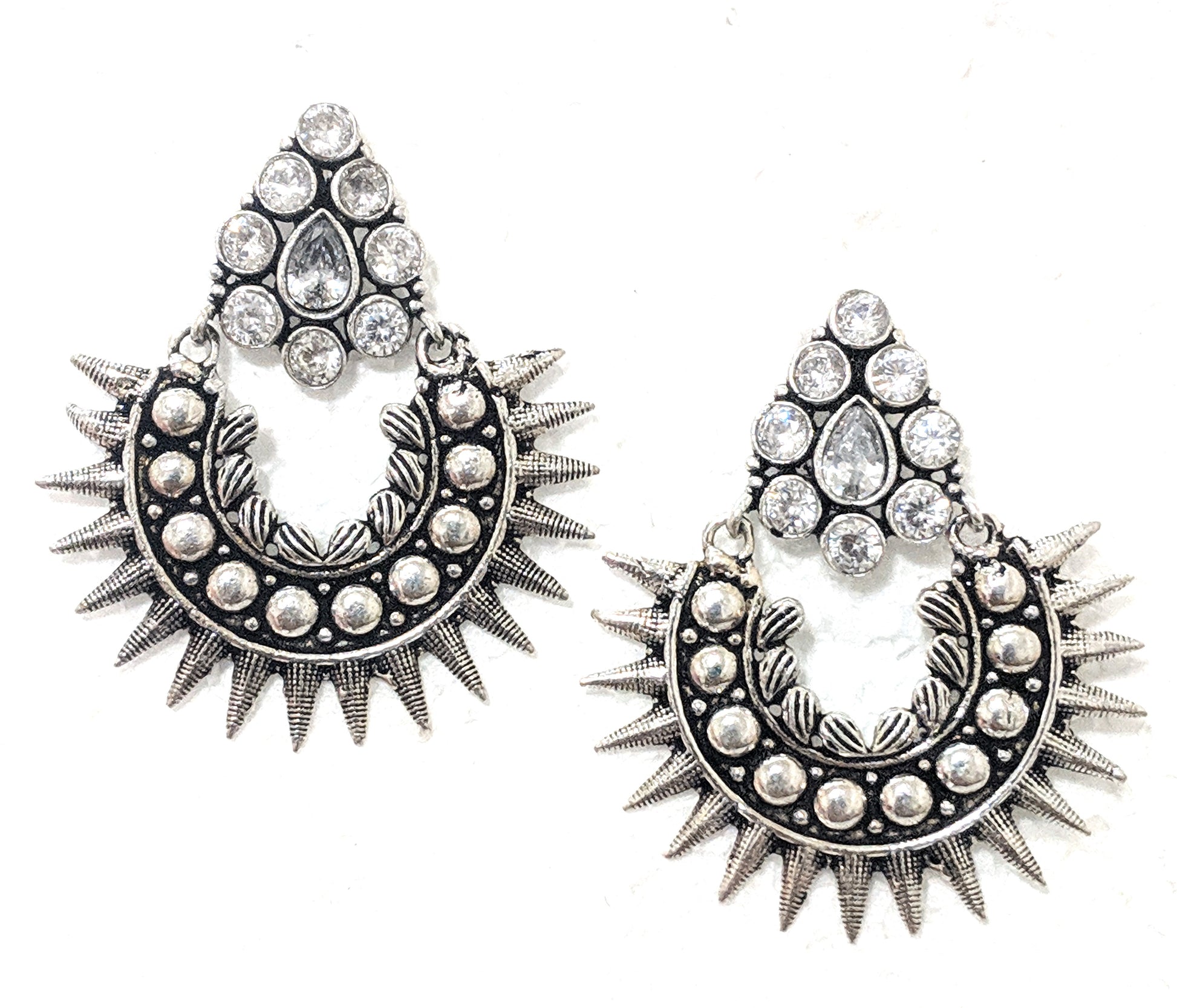 Oxidized White CZ stone fashion earring - Simpliful