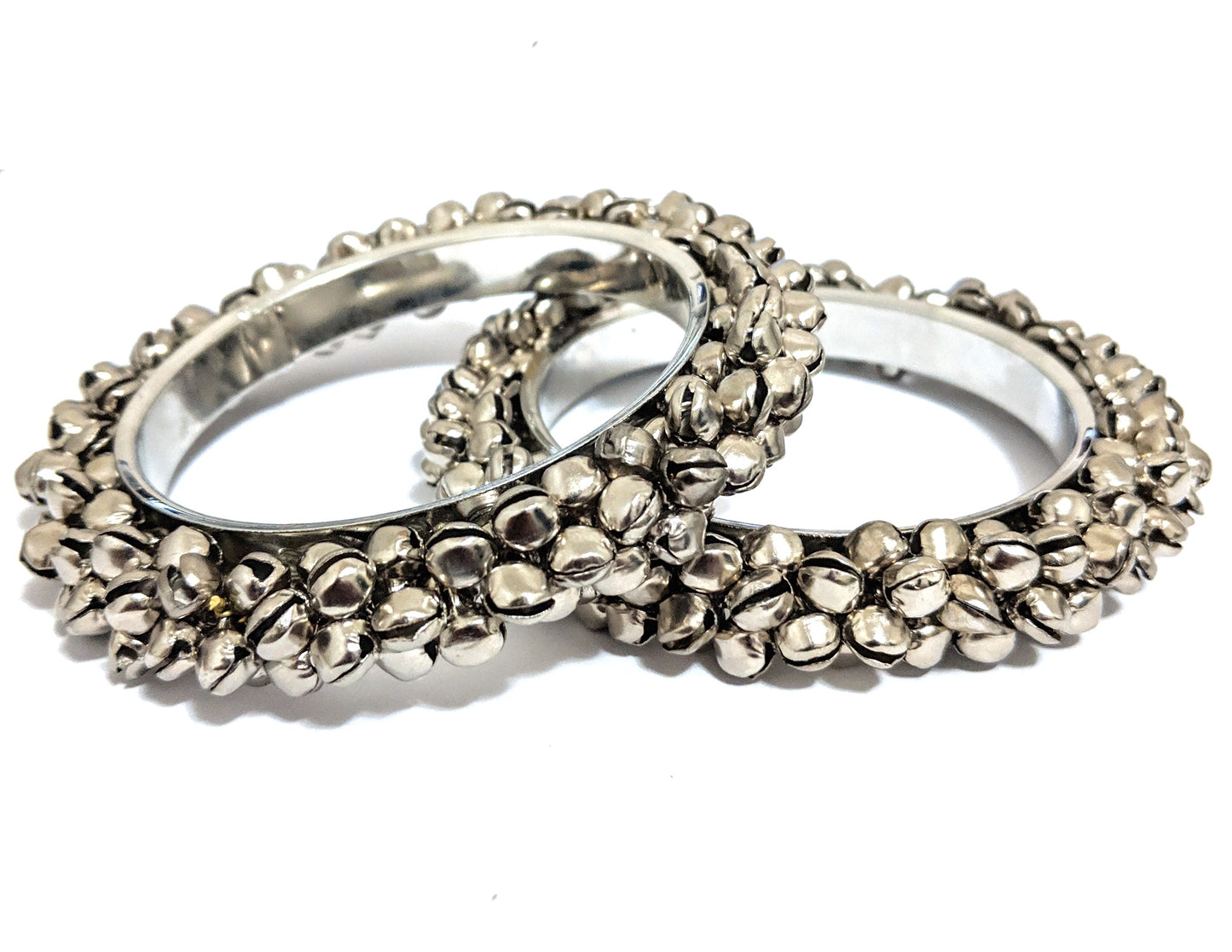 Bold silver ghunghru bead surrounded bangles - Simpliful