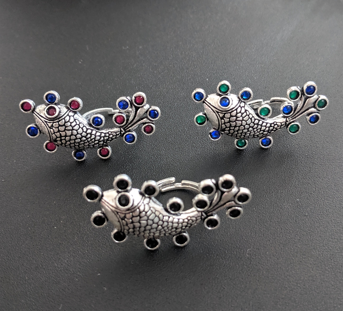 Oxidized Fish design Adjustable Finger ring - Simpliful