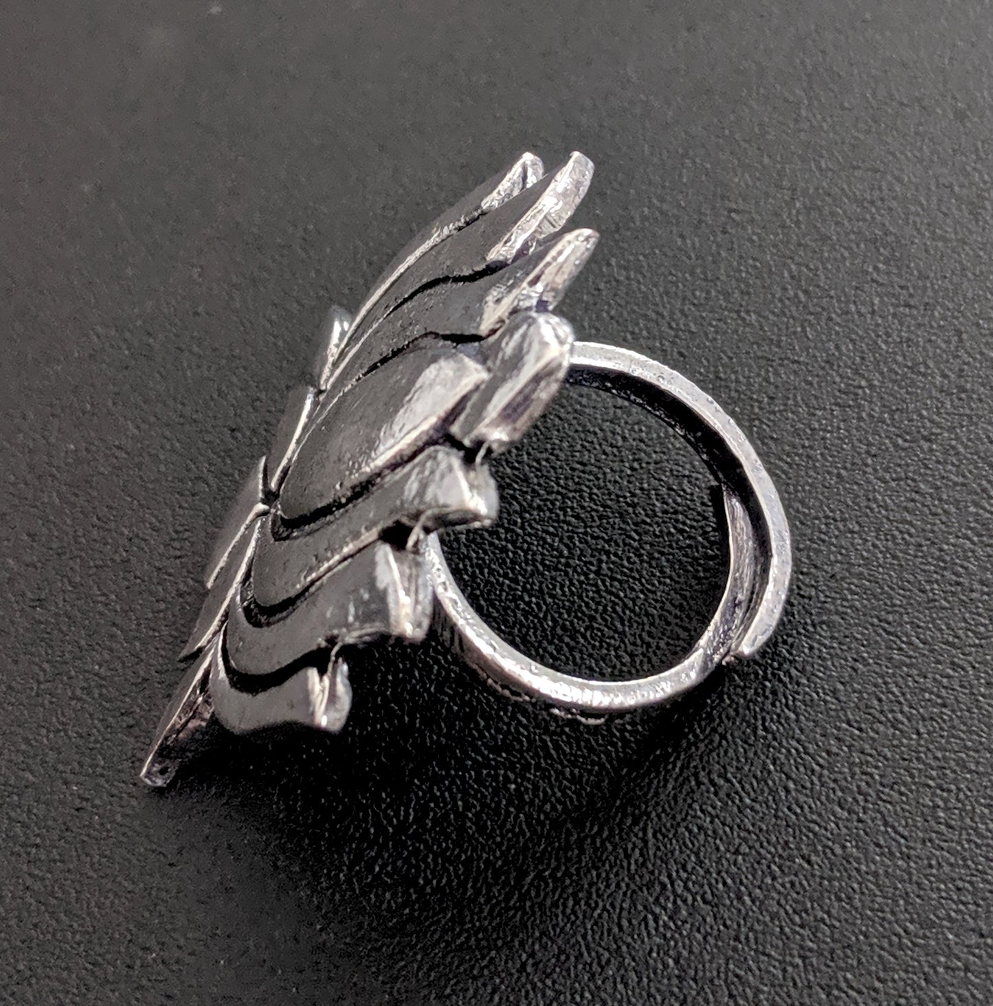 Oxidized XL Lotus flower Adjustable Finger ring - Simpliful