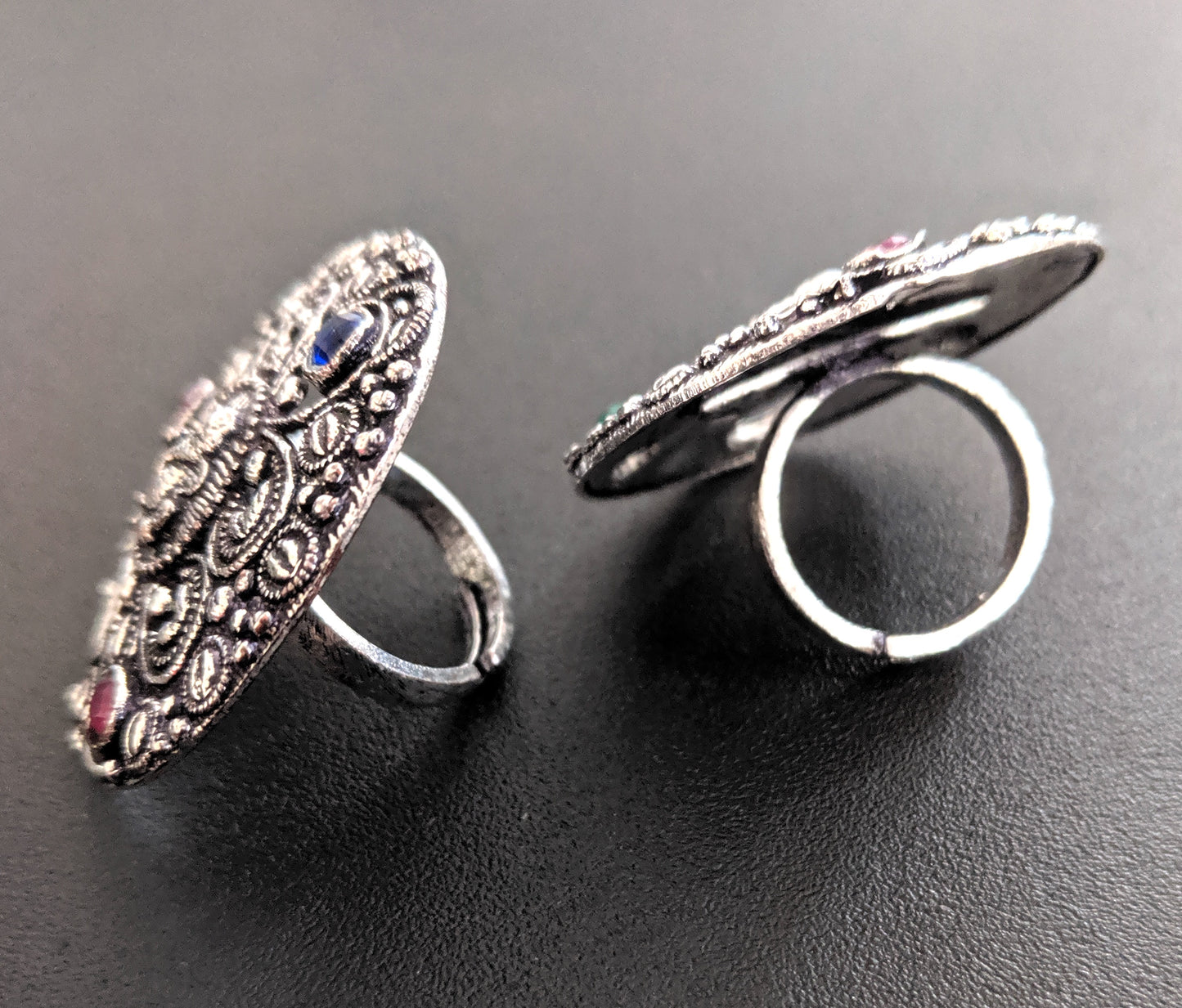 Oxidized Lord Ganesha round Adjustable Finger ring - Simpliful